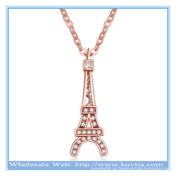 Collar pendiente del collar del zircon del oro 18k de la forma de la torre Eiffel